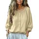 thumbnail image 3 of TaTaai Women's crew neck 3/4 sleeve top, solid color, linen cotton fabric, lantern sleeve, button detail, casual stylish, breathable comfortable, ideal for daily outings & brunch dates Gift, 3 of 7