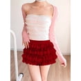 thumbnail image 2 of Women Y2K Lace Multi-Layered Bloomers, Ruffle Shorts, Short Pumpkin Pants, Elastic Waist Sweet Pettipants Wine Red L, 2 of 7