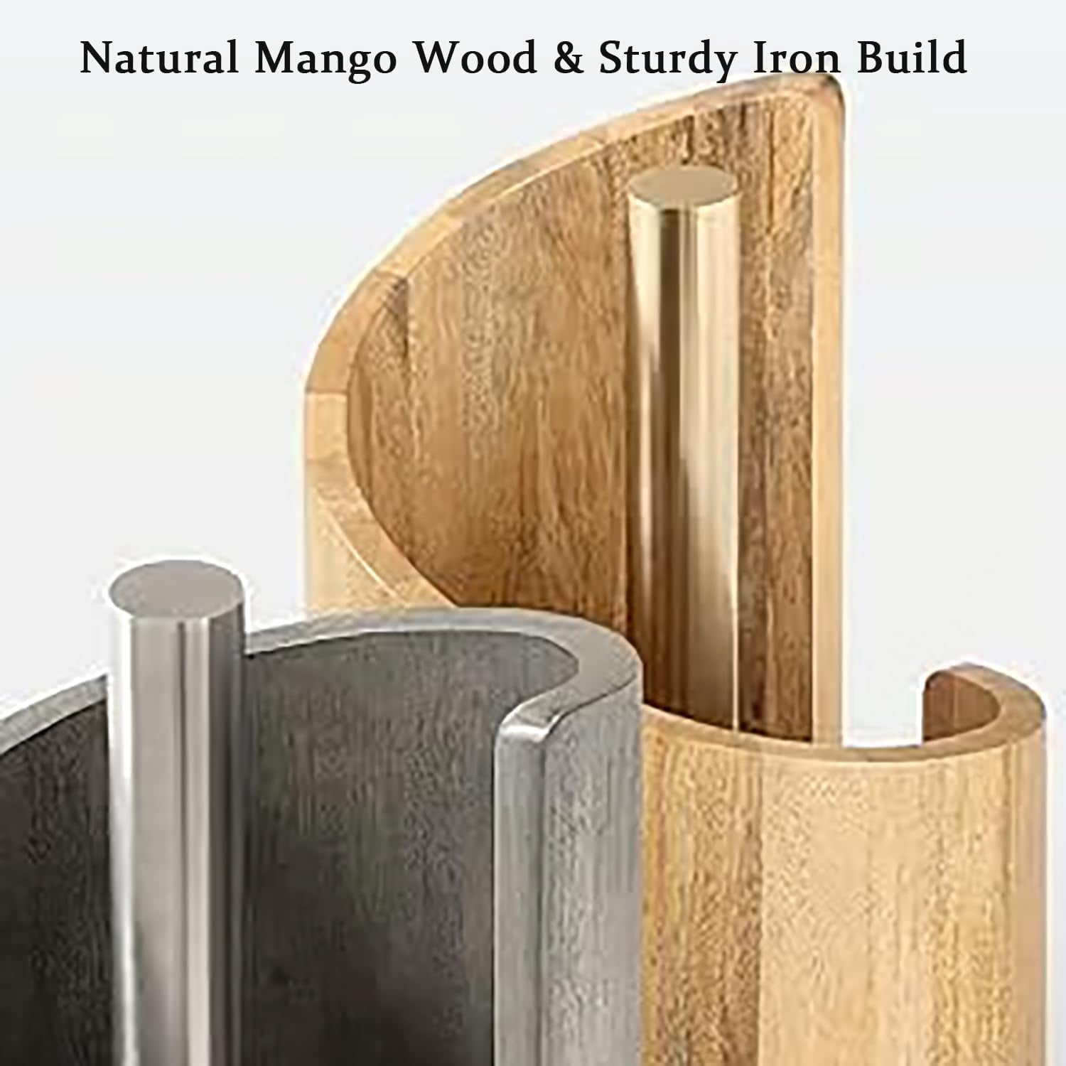 CLIQKWEN Mango Wood Round Base & Iron Countertop Paper Towel Holder – Effortless One-Hand Tearing, Fits Jumbo & Mega Rolls