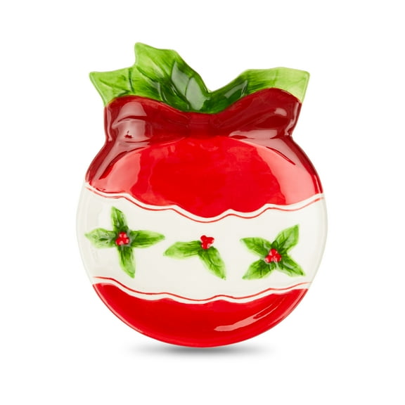 Mr. Christmas 6" Decorative Red Ceramic Christmas Ornament Shaped Trinket Tray