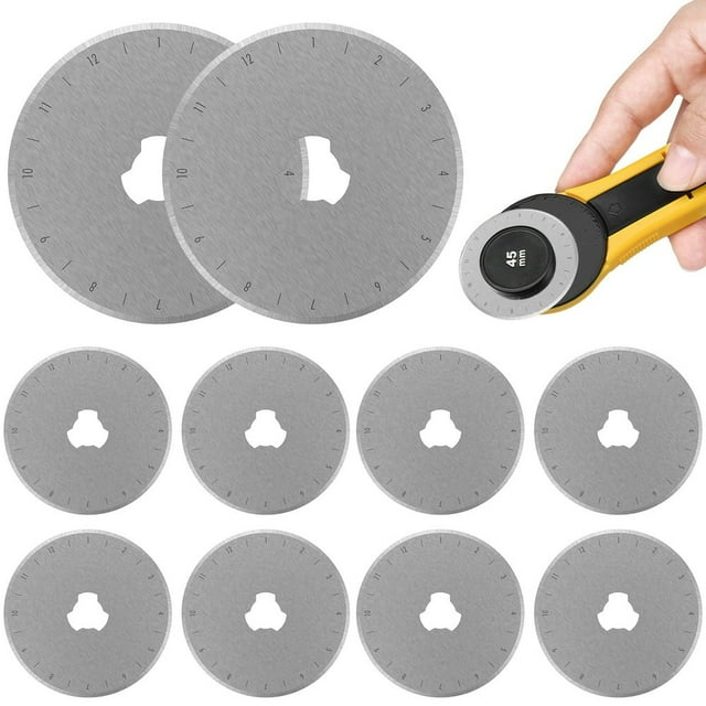 10Pcs Rotary Cutter Blades 45mm SKS-7 High-Carbon Steel Rotary Cutter Replacement Sharp Wheel Cutter Blades Set Paper Cutting Blade for Fabric Leather Paper
