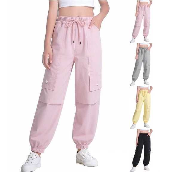 Afuyipoi Girls Cargo Joggers Stretch Fabric Bright Color Active Track Sweatpants with Cuffed Hem Size 1-14 Years Pink Size 3T