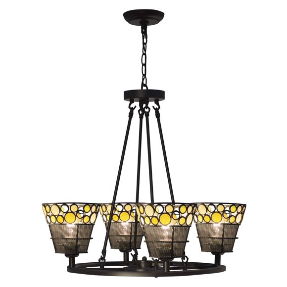 Dale Tiffany TH18334 - Pasqual 4-Light Tiffany Chandelier - Versatile- Art Deco Style, Farmhouse - Vintage Lighting Fixture, Antique Bronze