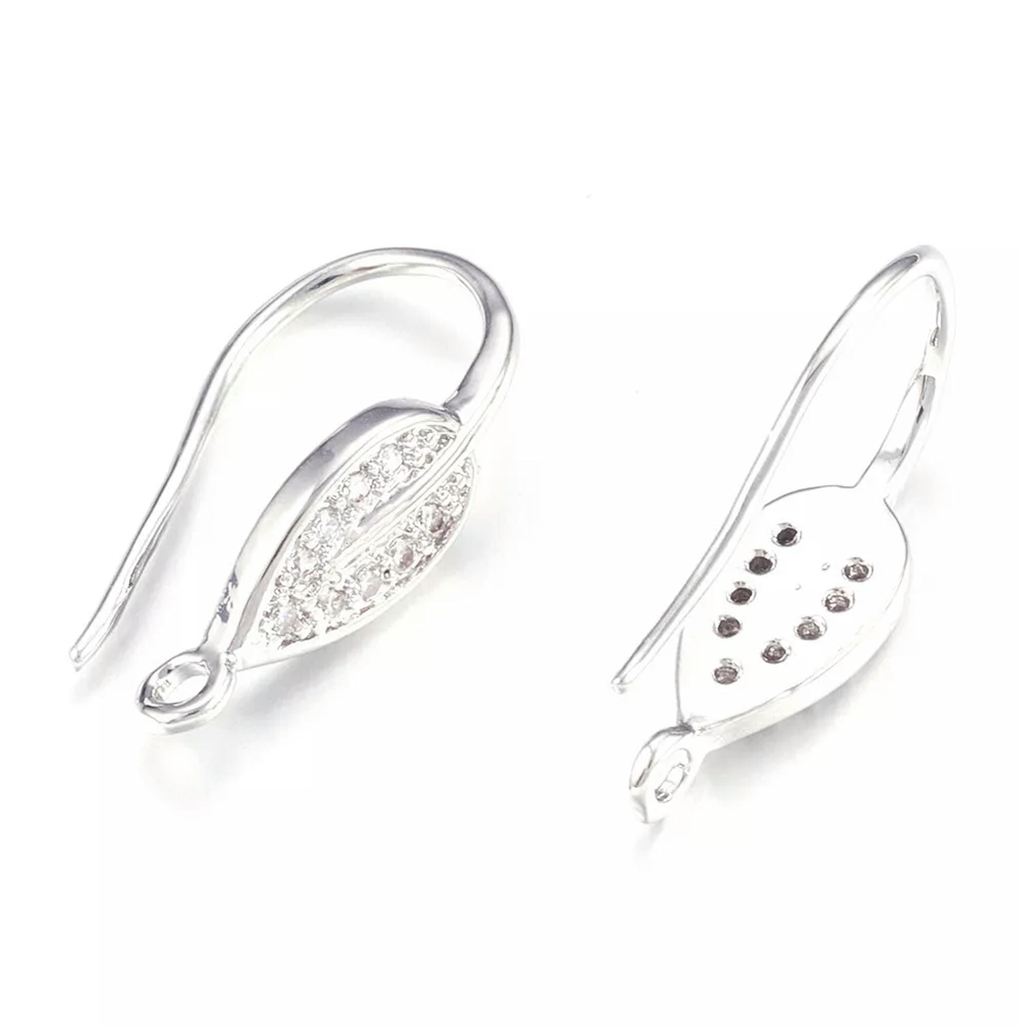 EOEMY 20Pcs Brass Cubic Zirconia Earring Hooks Drop French Earwire Platinum Loop 21mm