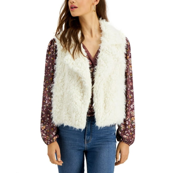 Self Esteem Juniors Woobie Faux-Fur Vests, White, Large