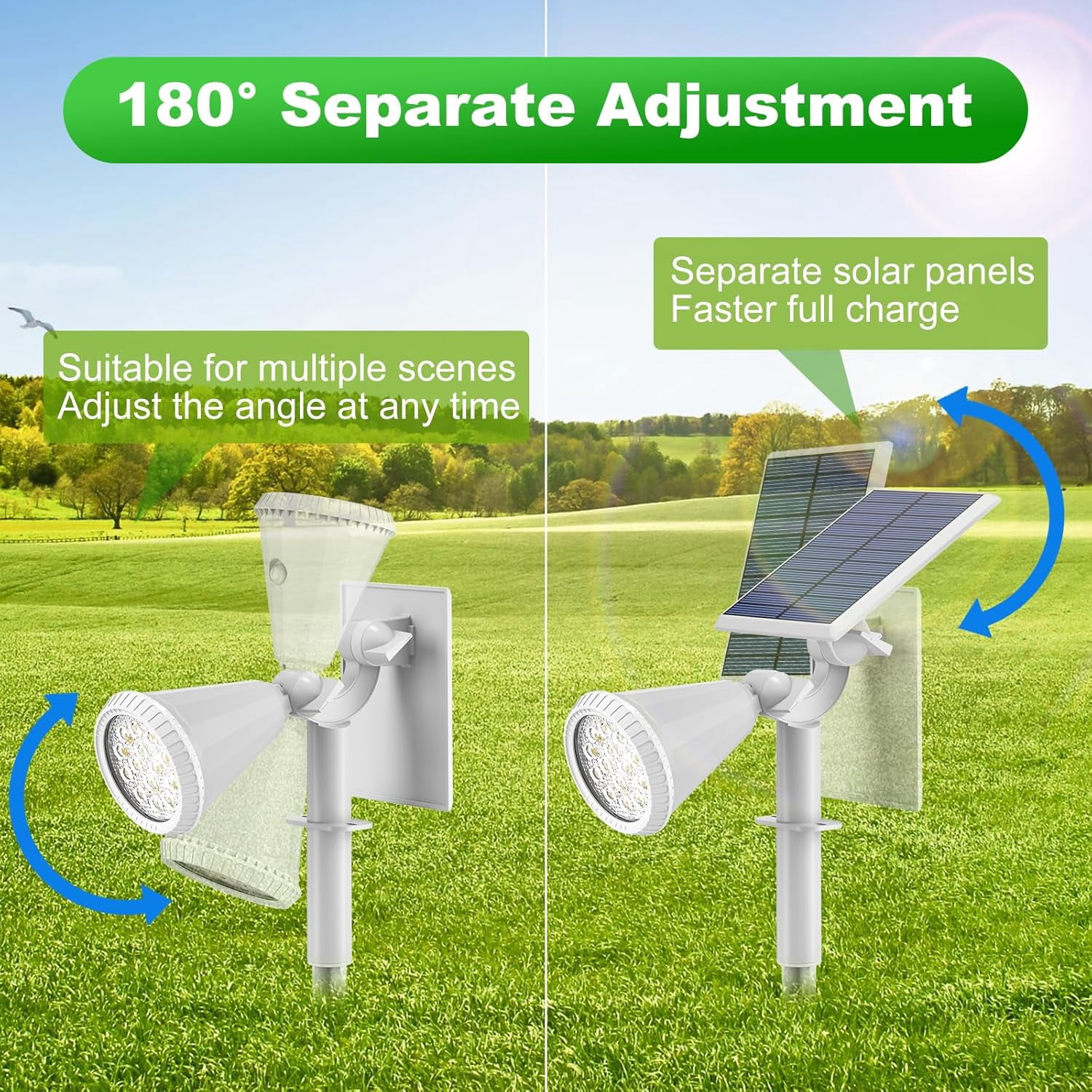 Solar Lights Outdoor, 6 pack, 4 Modes, 180° Adjustable Solar Spotlights IP65 Waterproof for Yard, Pathway, Garden, Wall, Pool - Cool White