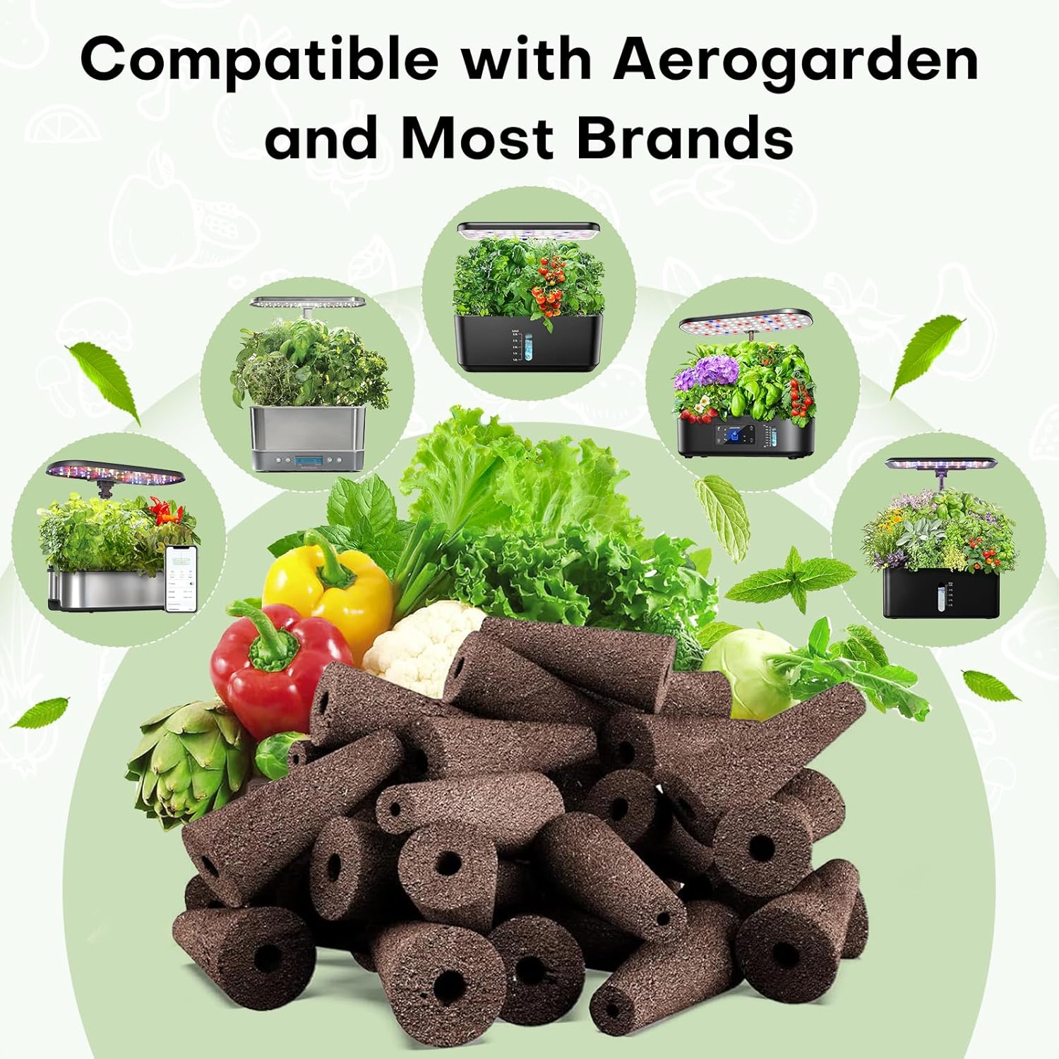52PCS Hydroponics Pods Kit: Compatible with Aerogarden, Includes 24 Grow Sponges, 24 Pods Labels, 4 A&B Plant Food - Hydroponics Supplies for Most Brands