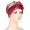 thumbnail image 4 of Red African Women Turban Caps Polyester,Spandex,cotton Soft Pre Tied Knot Pleated African Head Wraps Cancer Turban Cap Chemo Headwrap Head Wear One Size, 4 of 4