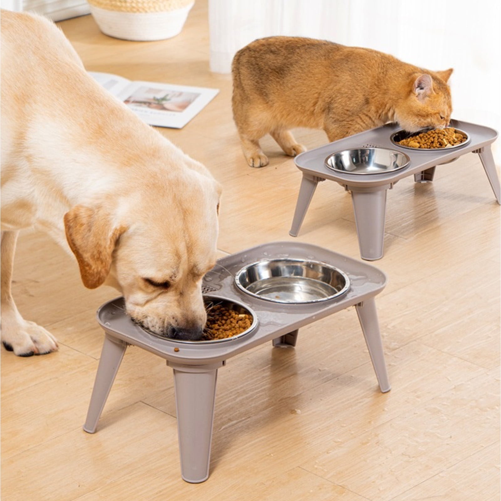 High Neck Relief Elevated Dog Bowls, Stainless Feeder for Large Breeds & Home Use