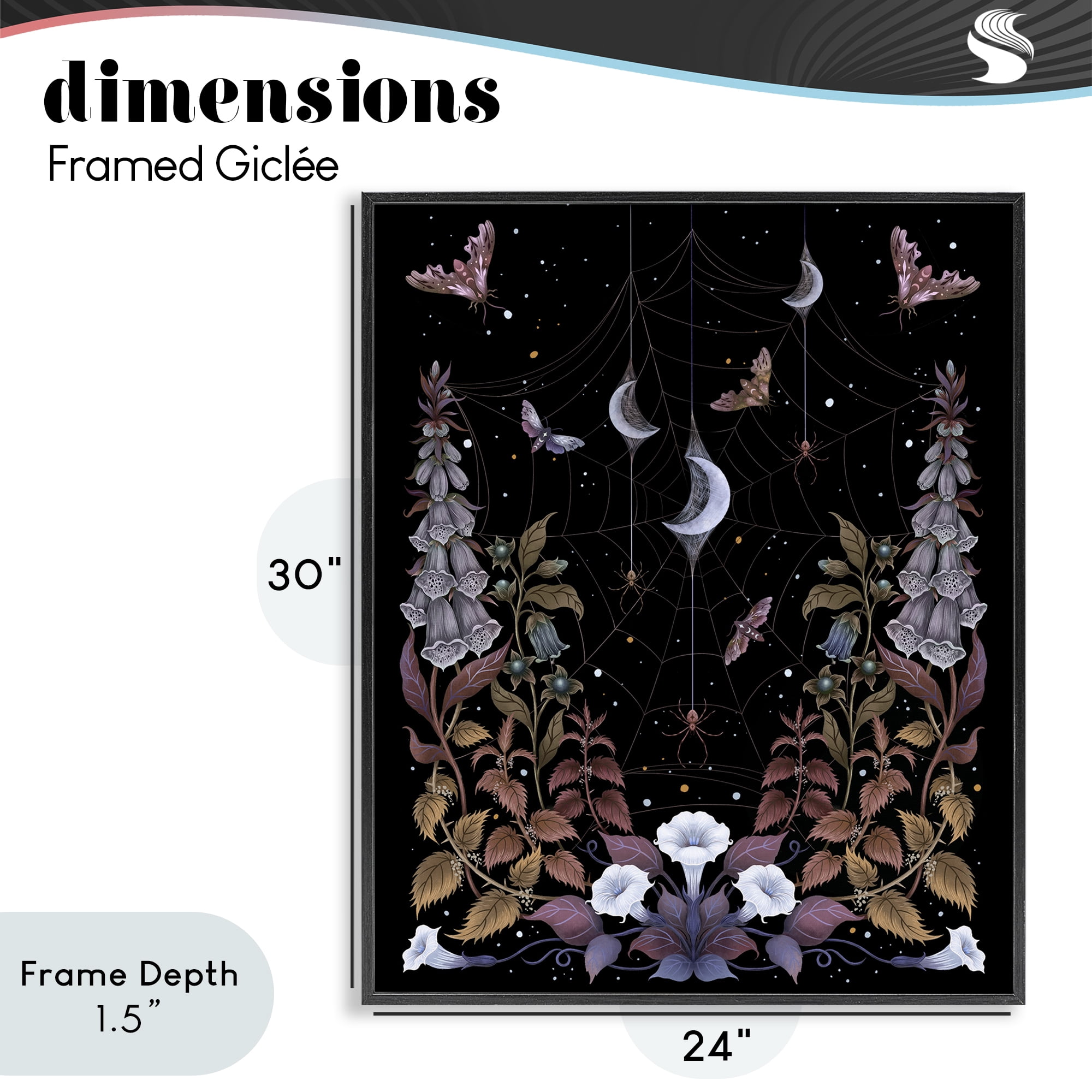 Stupell Industries Witch Garden with Spider Webs Black Framed Giclee Art, design by Episodic Drawings