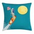 thumbnail image 1 of Alien Throw Pillow Cushion Cover, Cartoon of American Flag Held by Astronaut Riding a Rocket to the Moon, Decorative Square Accent Pillow Case, 20" X 20", Sea Blue and Multicolor, by Ambesonne, 1 of 2
