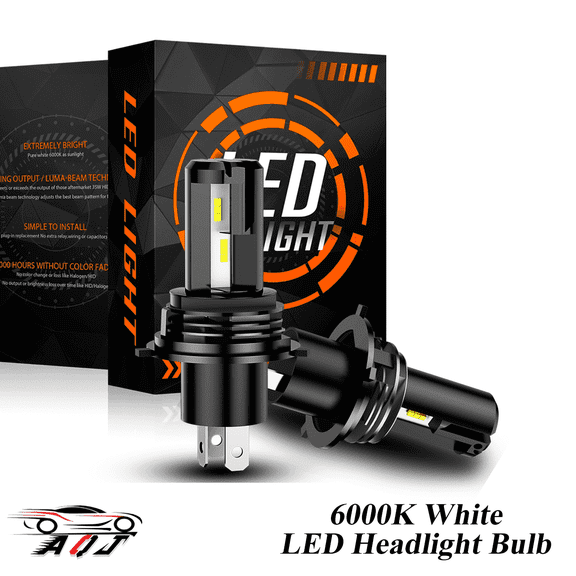 H4/9003 LED Headlight Bulbs Hi/Low Beam, 100,000LM 600% Ultra-Bright Bulb, 6000K White, 500% Brightness with Fan, Plug-N-Play, CANbus Ready, pack of 2