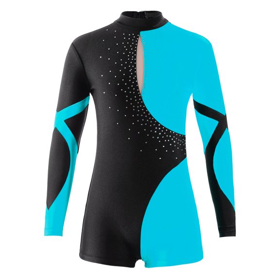 iiniim Kids Girls Long Sleeve Gymnastics Leotard Ballet Bodysuit Dancewear 6-16 Blue Green 6