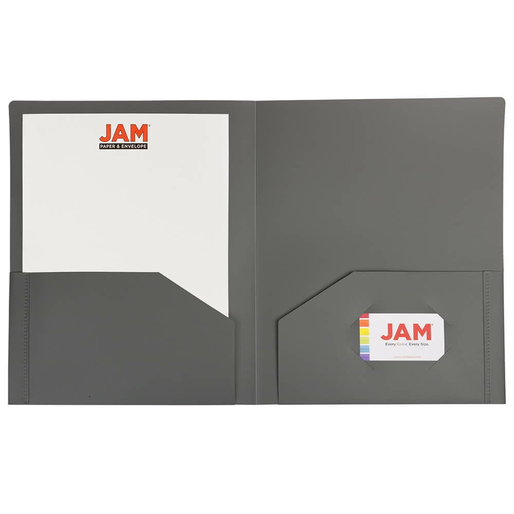 JAM Paper Heavy Duty Plastic 2 Pocket Extra Tough School Folders, Gray, Bulk 48/Pack