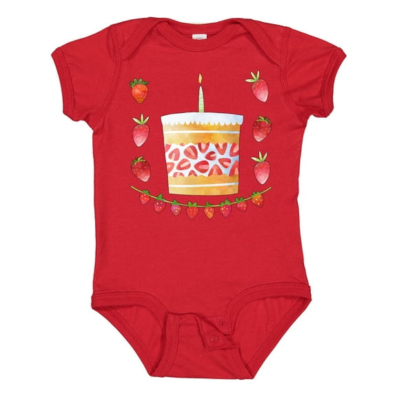 Inktastic Strawberry First Birthday Cake Boys or Girls Baby Bodysuit