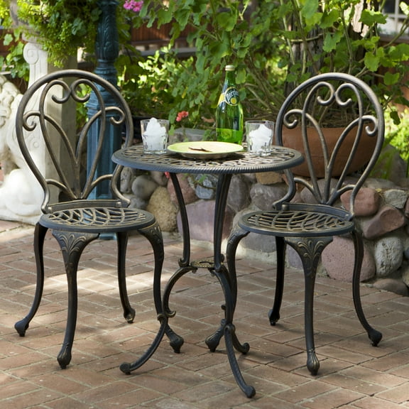 Aluminum 3-Piece Outdoor Bistro Set, Black and Gold