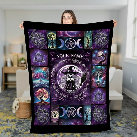 Lotusprinthandmade Personalized Halloween Witch Lovers Fleece Blanket 2 Sizes (Made in US) (60"x50"), halloween witch lovers custom name blanket