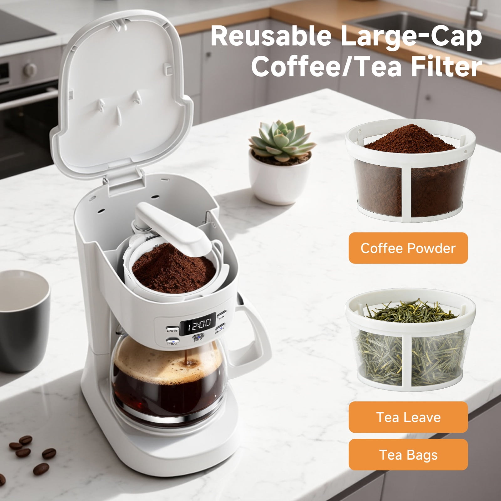 5 Cup Programmable Drip Coffee Maker with Auto Shut-off Function and Reusable Washable Water Filter Small Coffee Machine for Apartment