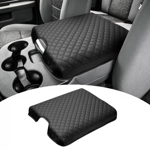 Center Console Cover Compatible with Ram 1500 2013–2018 & 1500 Classic/2500/3500 2013–2024, Leather Armrest Cushion Pad for Jump Seat Console Lid Protector