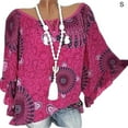 thumbnail image 1 of Women T-shirt Digital Print Loose Top Bohemian Ruffled Blouse, Red, S, 1 of 4
