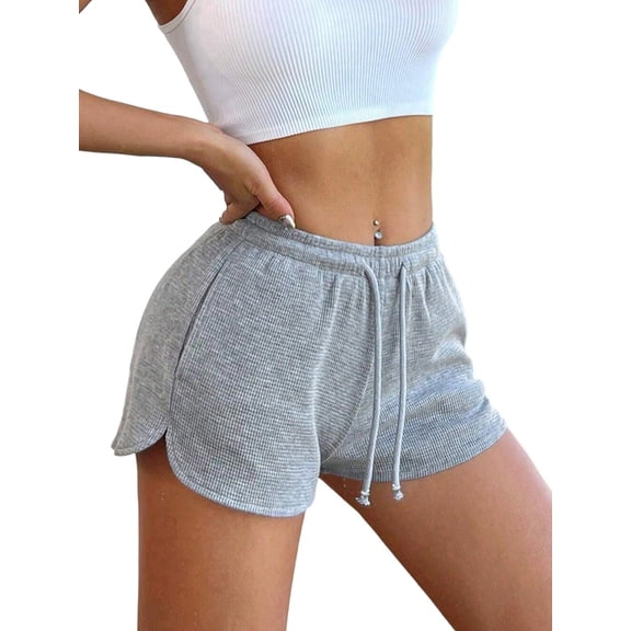 Sweat Shorts Women Comfy Workout Shorts Rise Lounge Mini Shorts with Drawstring and Pockets Light Gray XL