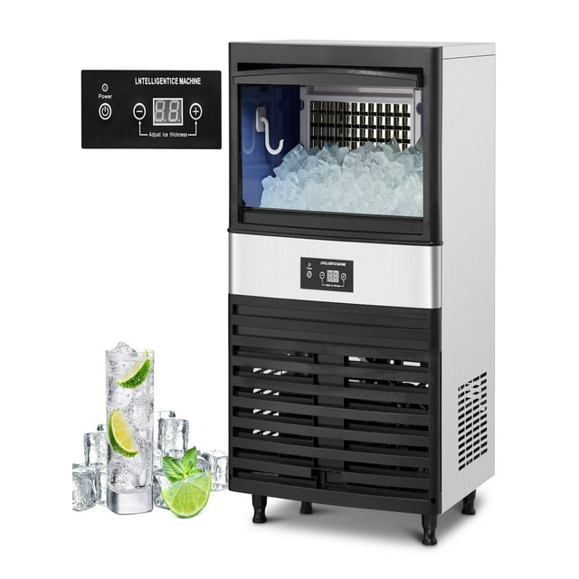 Commercial Ice Maker Machine 130lbs 24H, Stainless Steel Under Counter ice Machine with 33lbs Ice Storage Capacity, Freestanding Ice Maker 5*12 52KG