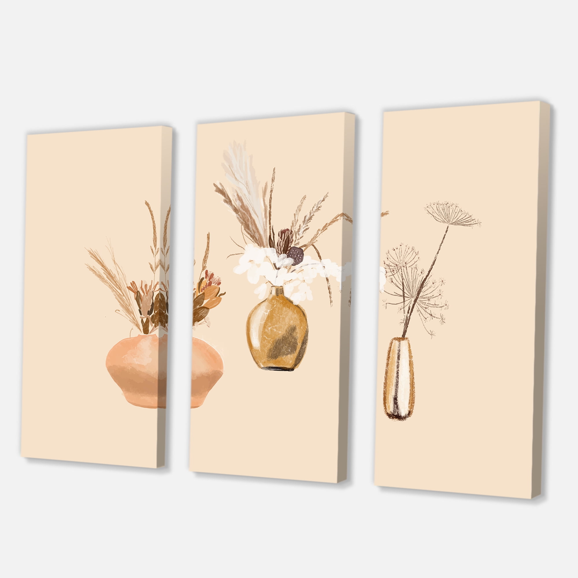 Designart ' Gold Vases With Bouquets Of Wildflowers I ' Traditional Canvas Wall Art Print