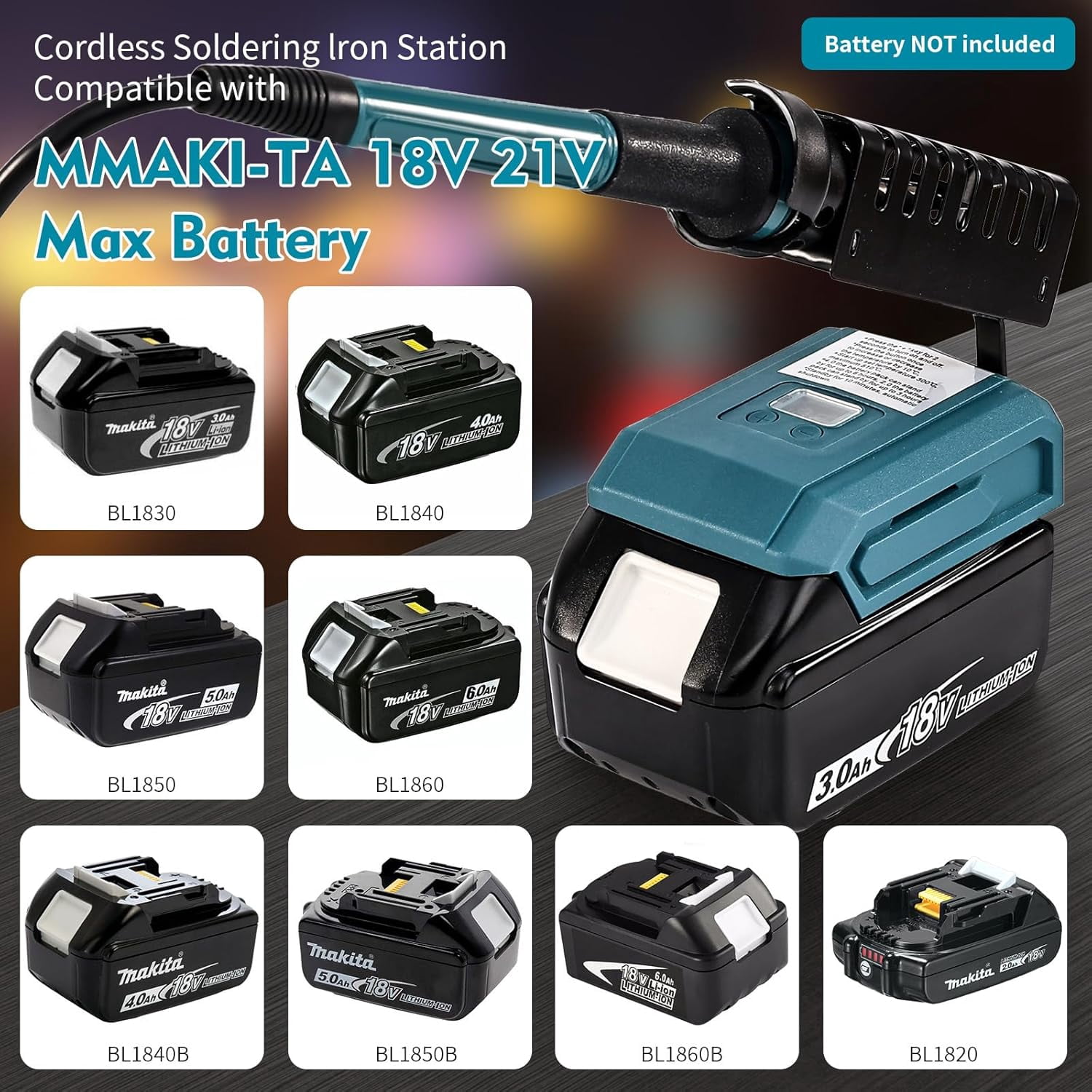 TWOWIN Cordless Soldering Iron Kit for Makita 18V/21V Battery, Soldering Iron Station 60W with Solder Wire, Welding Machine,5 Tips & Adjustable Temp 300-510°C (Tool Only)