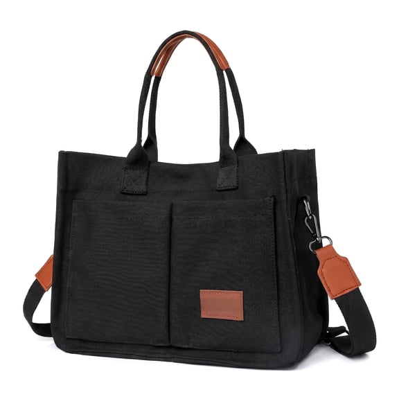 Women's Canvas Handbag, Women's Bag Crossbody Bag Work Laptop Handbag Large Handbag Wallet for Travel Nurse Teacher Canvas Black with compartment