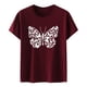 thumbnail image 3 of Gibobby Camiseta de manga corta para mujer Camiseta manga corta con cuello redondo y estampado mariposas para mujer(Vino,XL), 3 of 4