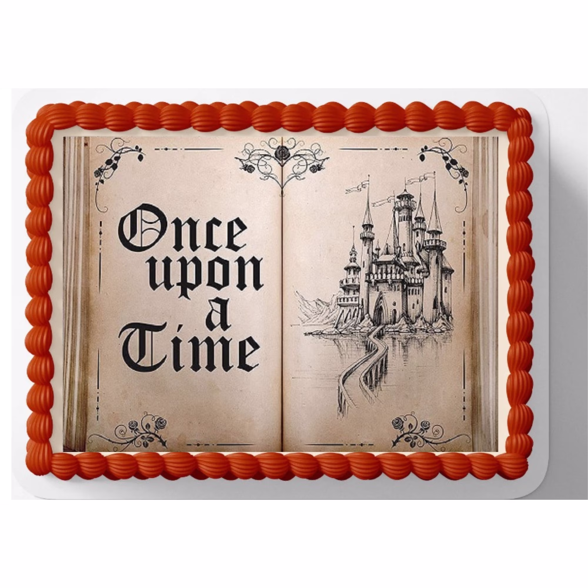 Storybook Wedding Once Upon a Time Edible Image Cake, Cupcake & Cookie Topper, by Tnct.