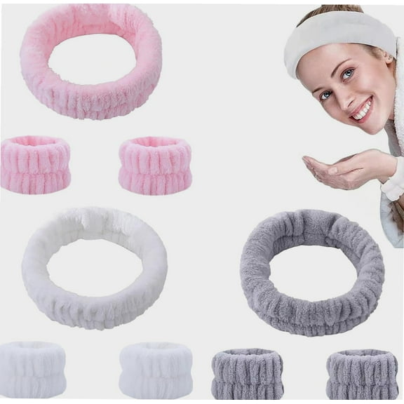 9 Pcs Wrist Bands to Wash Face Headband Set, Spa Headband Wrist Washband Face Wash Set, Soft Microfiber Headband Face Washing Makeup Headbands, Waterproof Wrist Guard with Elastic, for Women Girls