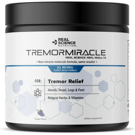 Real Science Nutrition Tremor Miracle - Tremor Herbal Supplement Powder for Hands, Legs, Feet, Head Tremors (13.4 Oz, Grape Flavor)