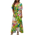 thumbnail image 2 of Wycnly Dresses for Women Beach Loose Flowy Swing Tunic A Line Long Sundress Short Sleeve V-Neck Camouflage Summer Maxi Formal Dress Green XL, 2 of 7