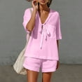 thumbnail image 7 of OGLCCG 2 Piece Cotton Linen Sets for Women V Neck Short Sleeve Tops and Wide Leg Shorts Summer Casual Beach Outfits with Pockets,L, 7 of 7