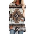 thumbnail image 1 of Blusa holgada de gran tamaño con estampado geométrico tribal azteca occidental retro para mujer, estilo túnica étnica para leggings, ahorros de Honeeladyy, 1 of 4