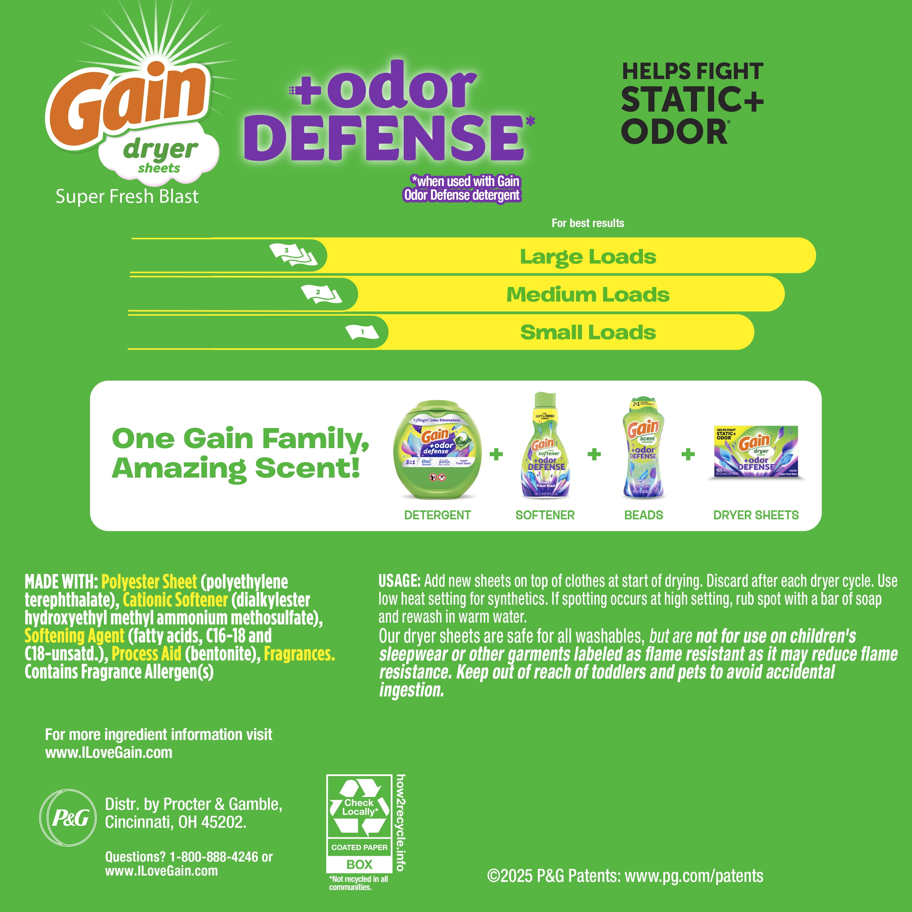 (2 pack) Gain Fabric Softener Dryer Sheets +Odor Defense, Super Fresh Blast Scent, 180 Count