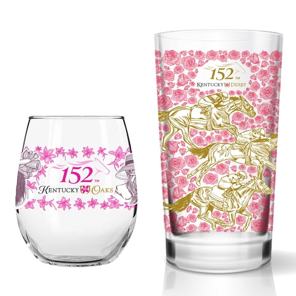 152nd Kentucky Derby 15oz. Lily Stemless Wine Glass and 12oz. Mint Julep Glass Set