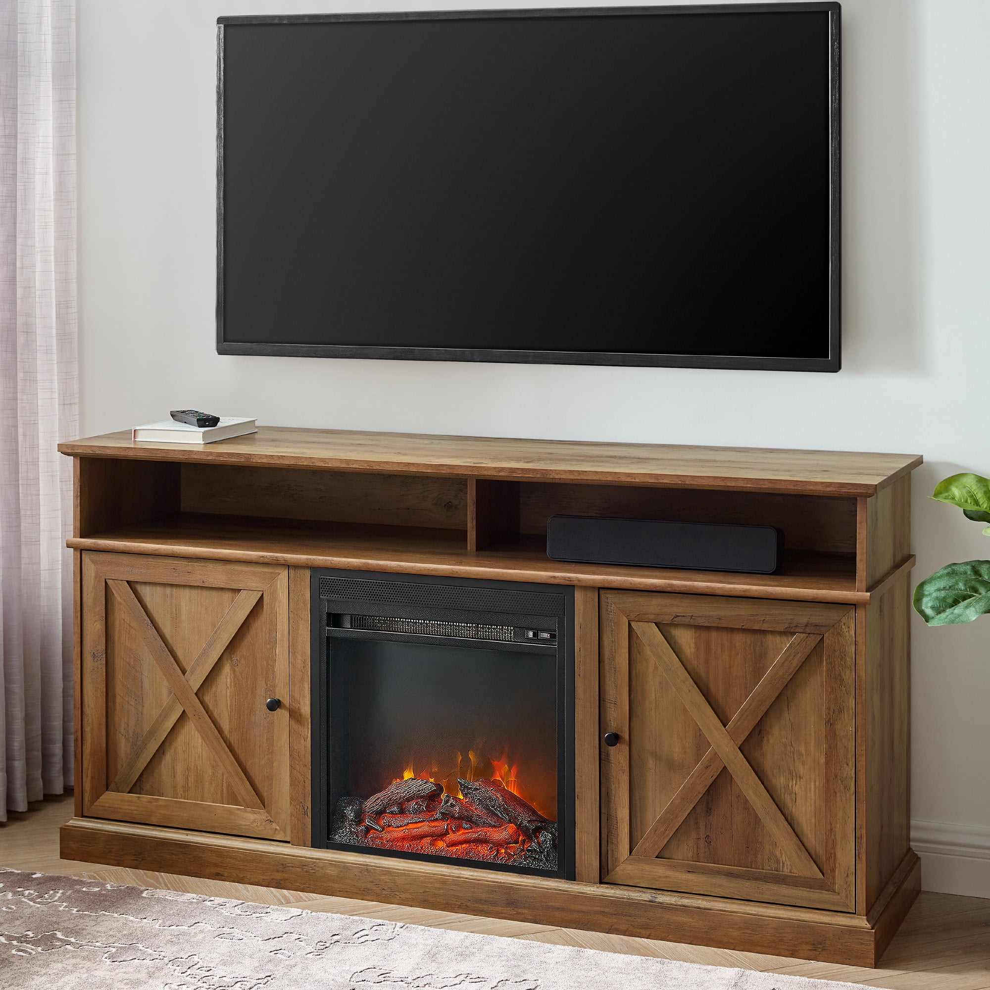 Manor Park Farmhouse Barndoor Tall Fireplace TV Stand for TVs up to 65