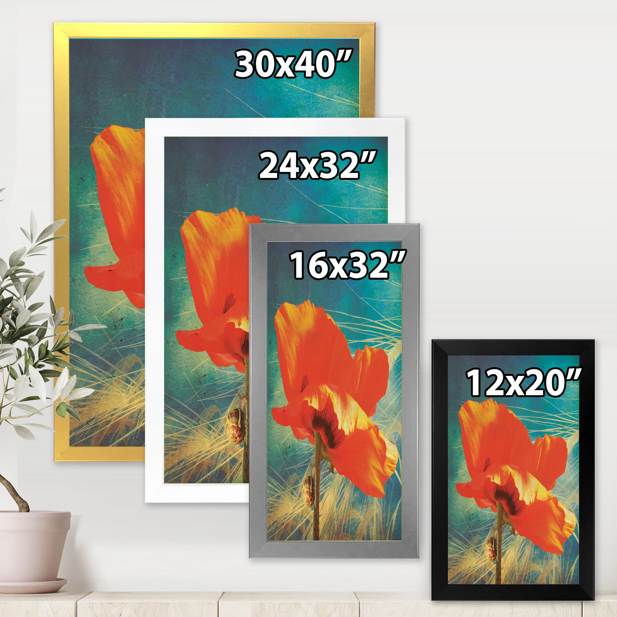 Designart 'Ancient Grunge Poppy' Traditional Framed Art Print