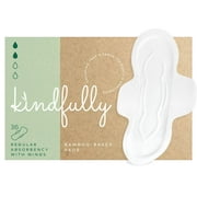 Kindfully Sanitary Pads with Wings - 36-Count - Regular Absorbency - Bamboo-Based, Unscented, Hypoallergenic, Feminine Napkins
