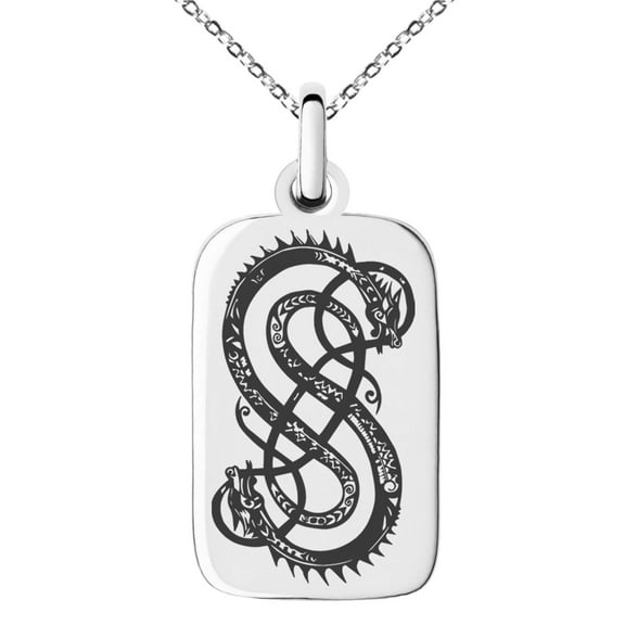 Tioneer Stainless Steel God of Mischief Loki Viking Norse Engraved Small Rectangle Dog Tag Charm Pendant Necklace
