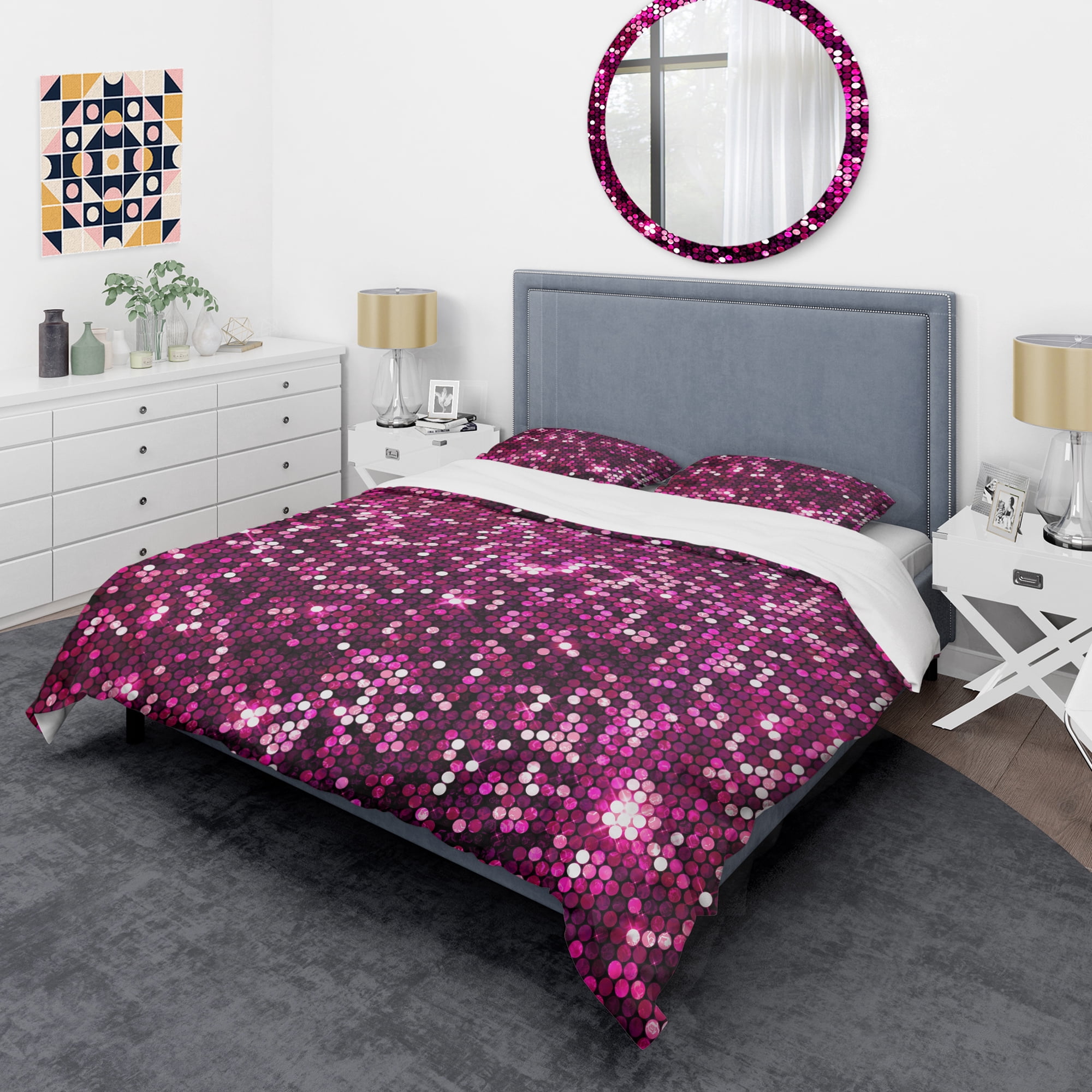 Designart 'Pink Sparkle Glitter ' Mid-Century Modern Duvet Cover Set