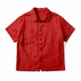 thumbnail image 4 of Qulqfy Short Sleeve Womens Blouses Lapel Casual Solid Cotton Linen Spring Red Womens Tops Summer XL, 4 of 7
