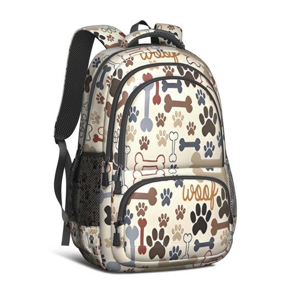 Paw Prints and Bones Backpack for School,Cute School Bag,Schoolbag with Adjustable Shoulder Straps & Padded Back,16.9 Inch