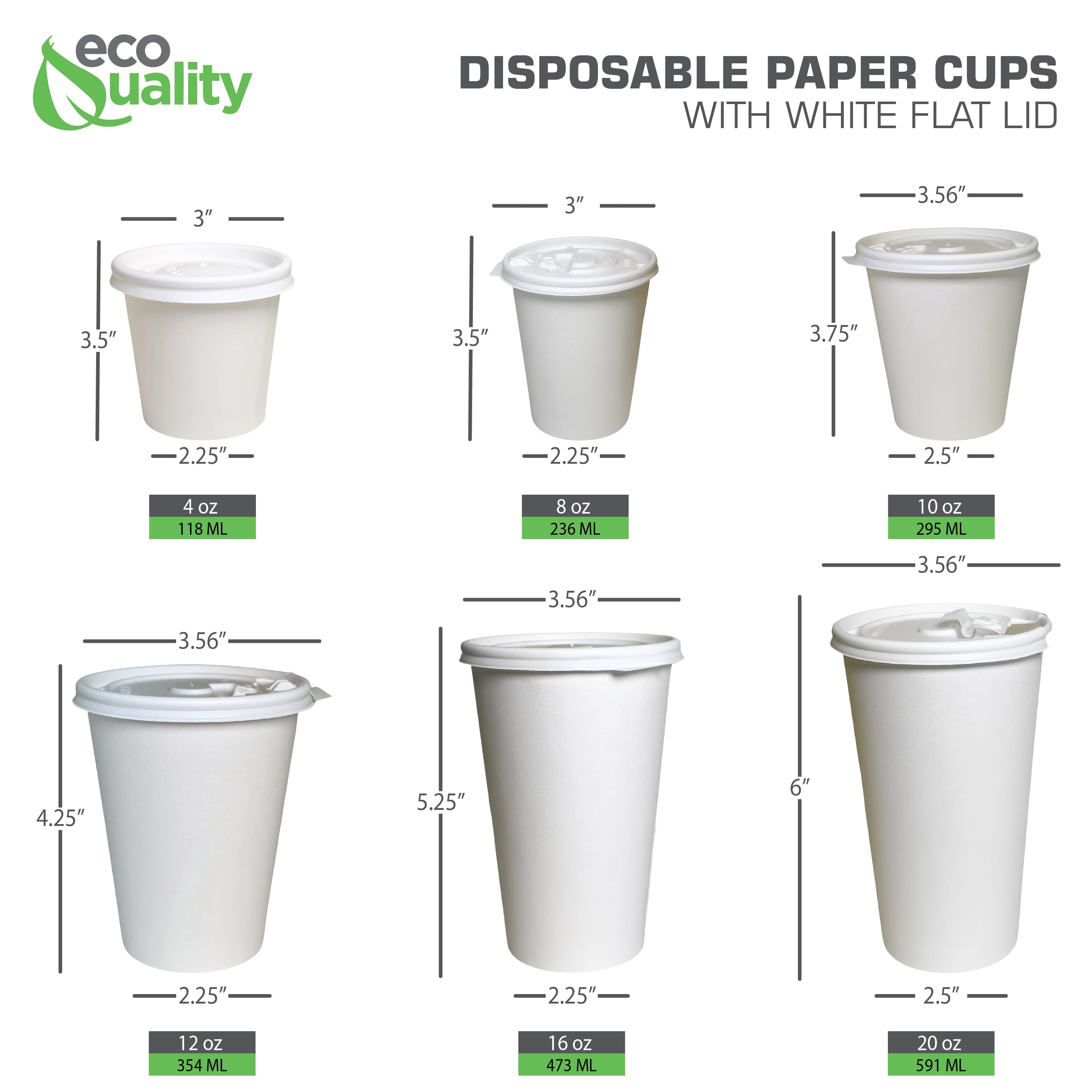 White Paper Coffee Cups 8 oz. - 1000/Case
