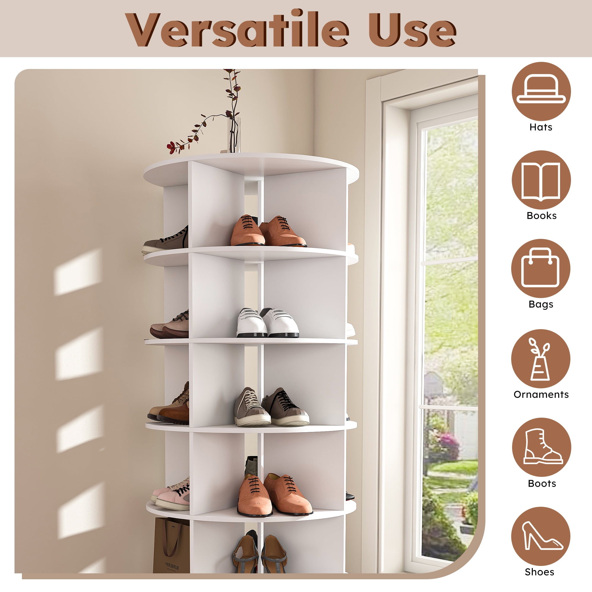 Miniyam 6-Tier Rotating Shoe Rack, Holds 24 Pairs, Space-Saving Design for Shoes & Accessories