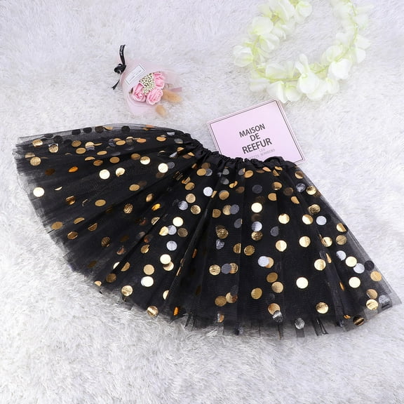 HEMOTON Black Layered Tutu Skirt for Girls with Dotted Sequins Perfect for Parties and Dance Made of Polyester and Satin