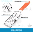 thumbnail image 2 of Zulay Kitchen Professional Stainless Steel Flat Handheld Cheese Grater - Orange, 2 of 7