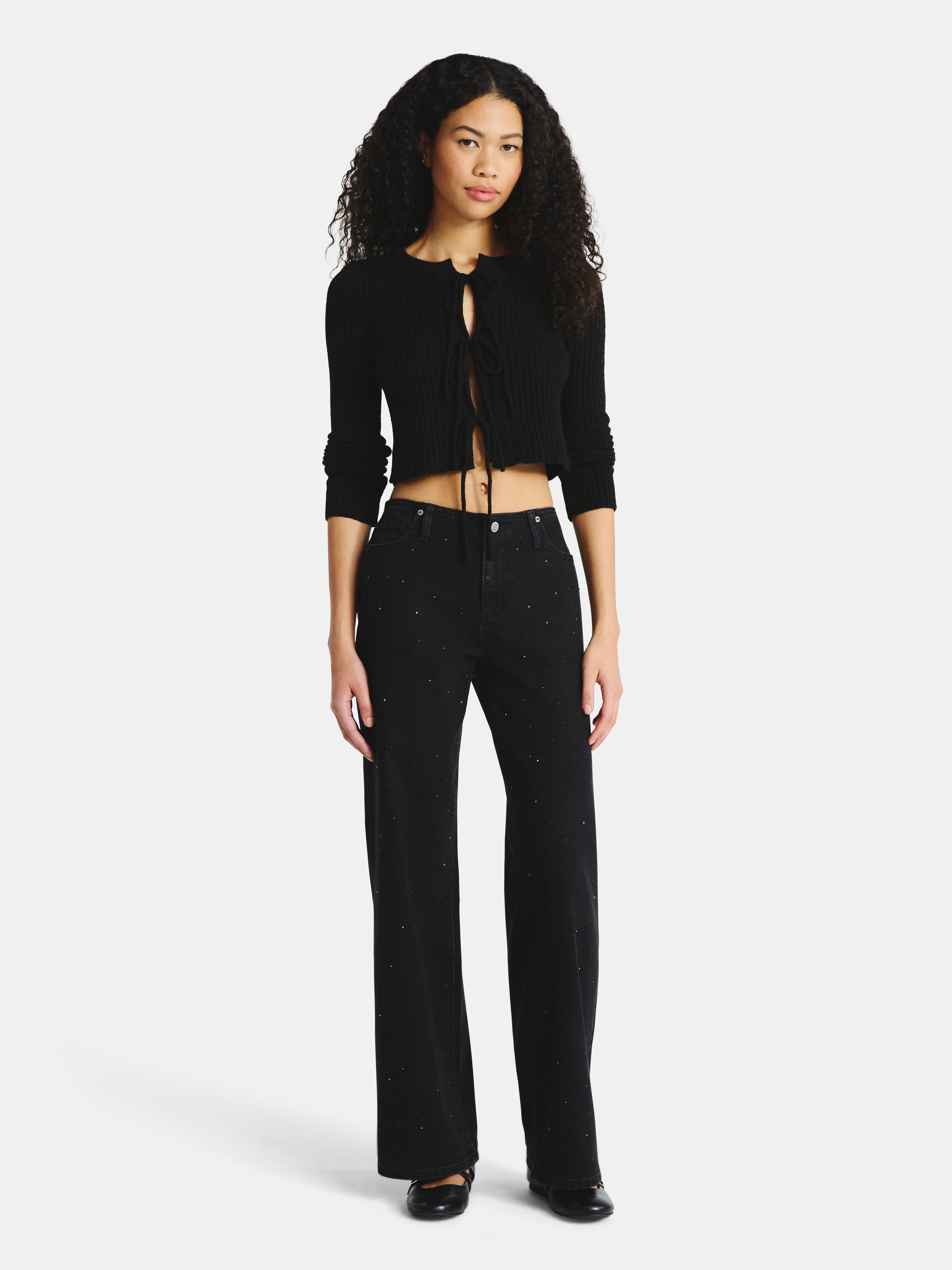No Boundaries Bow-Tie Ribbed Cardigan, Women's